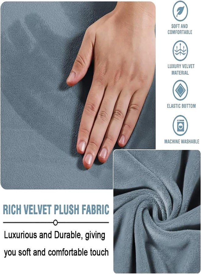 غطاء عثماني دائري مخملي من GERLNF، أغطية عثمانية، أغطية حماية مسند القدم، أغطية تخزين عثمانية قابلة للتمدد مع قاعدة مطاطية، مصنوعة من قماش مخملي فاخر (متوسط، أزرق حجري) - Image 3